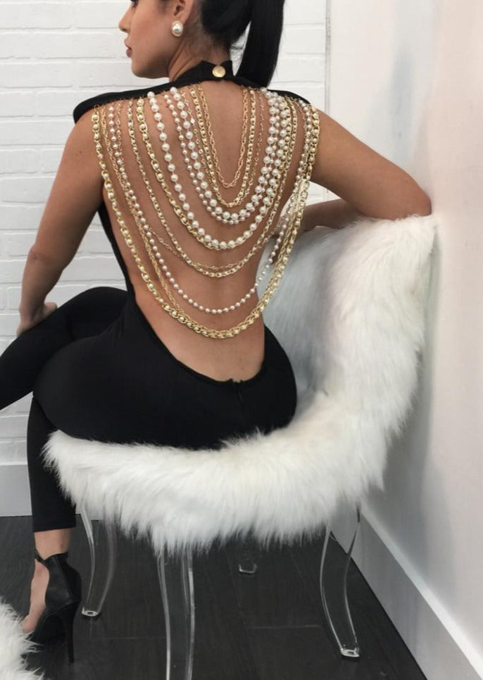 Pearl Chain Sexy Backless Jumpsuit