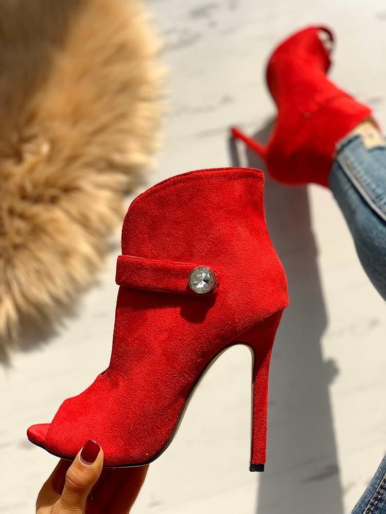 Fiery Red Suede Boot Heel