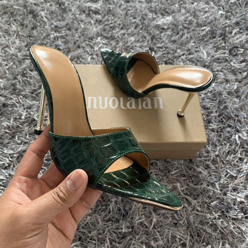 Snakeskin Print Pointed Toe high heels