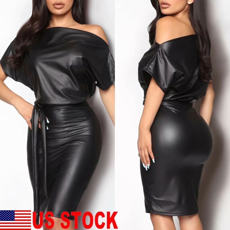 Black PU Leather Party Dress