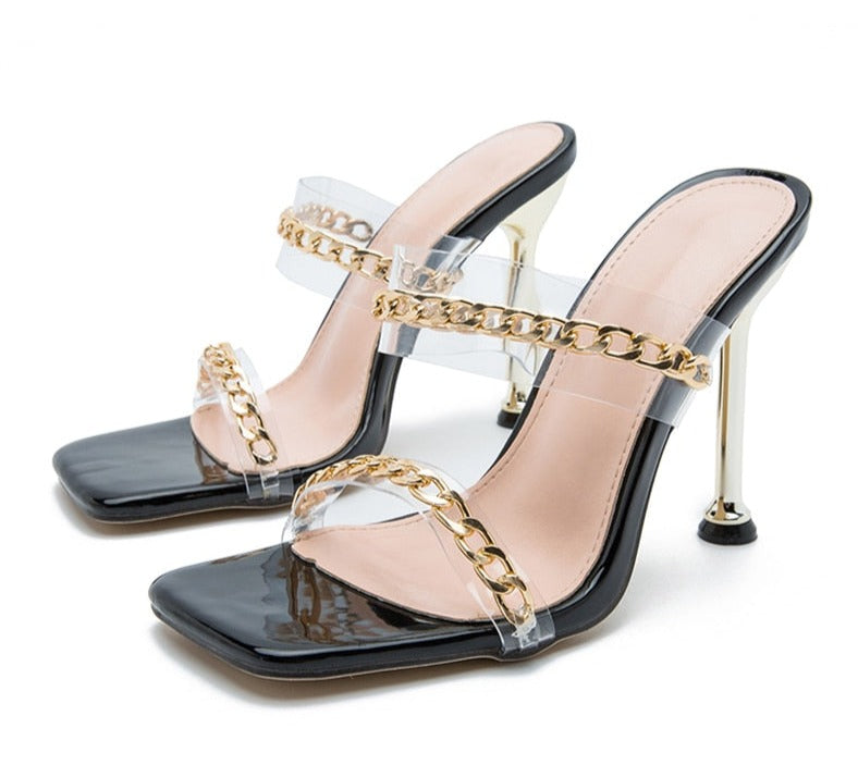 Square Toe Chain Strap High Heels