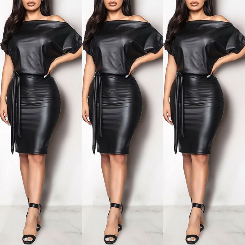 Black PU Leather Party Dress