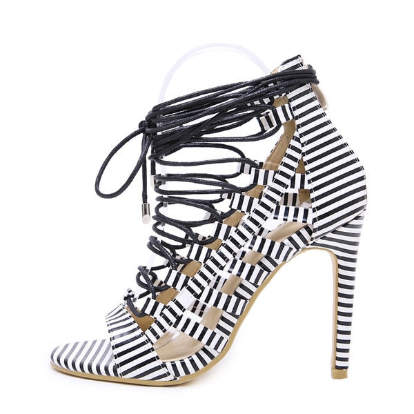 Stripe Cross Strapped Sandals