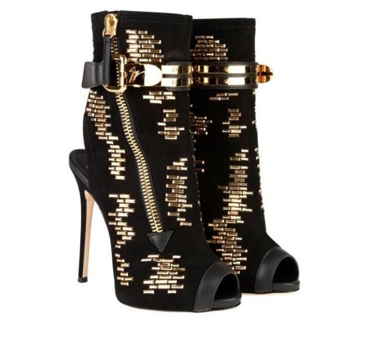 Gold Stud Gladiator Boot Bling Embellished Zipper