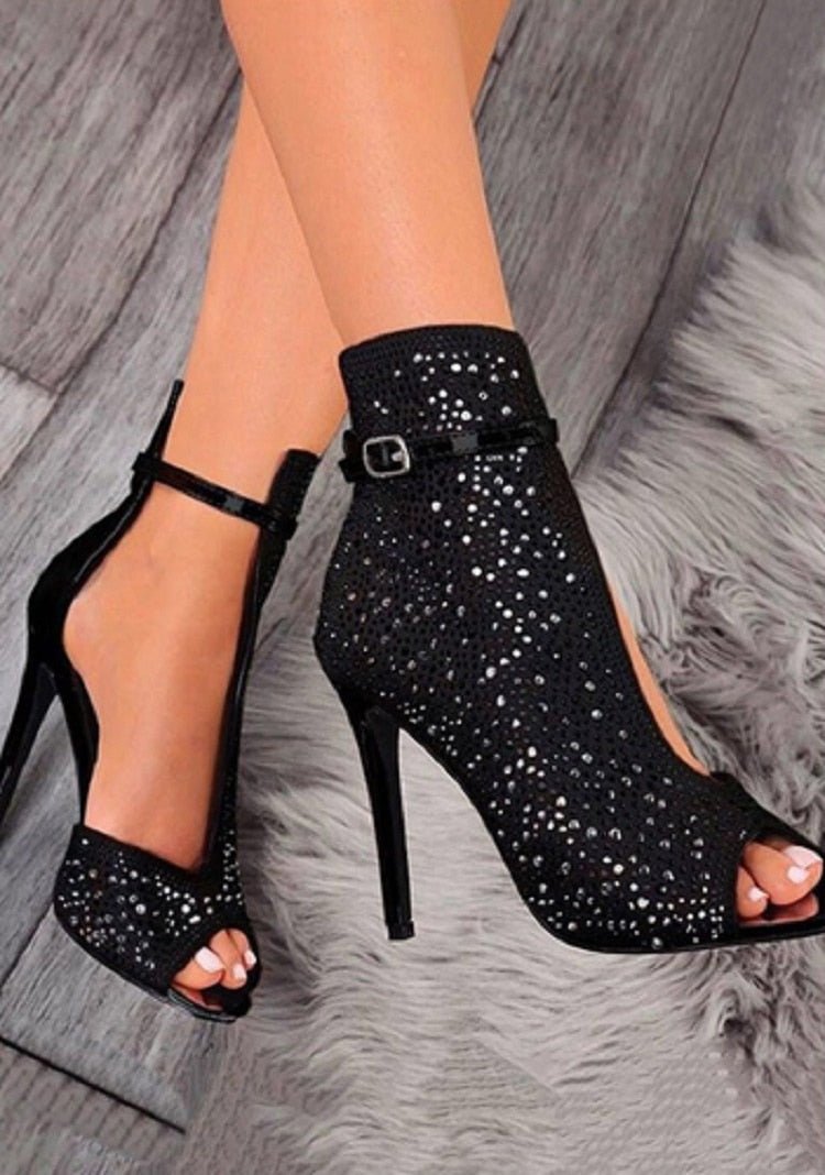 Heels - Crystal Ankle Strap Transparent Heel