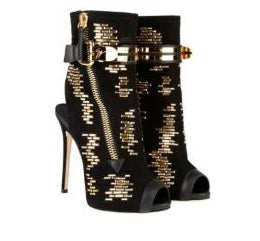 Gold Stud Gladiator Boot Bling Embellished Zipper