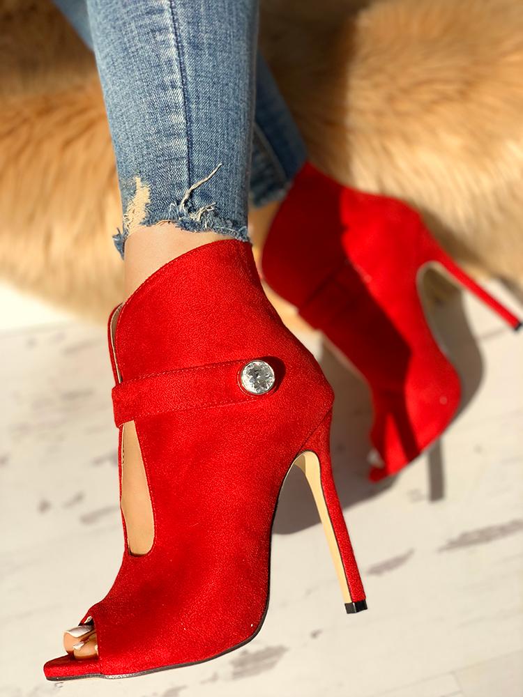 Fiery Red Suede Boot Heel