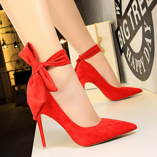 Women's Suede Bow-knot High Heels