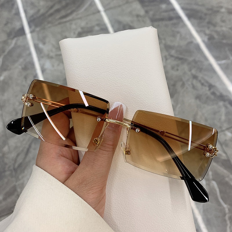 Rectangle Earth-Tone Shades Gradient Sunglasses