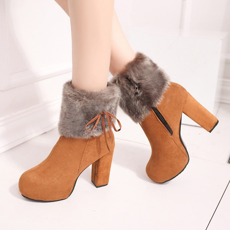 Winter High Heels Boots with Fur