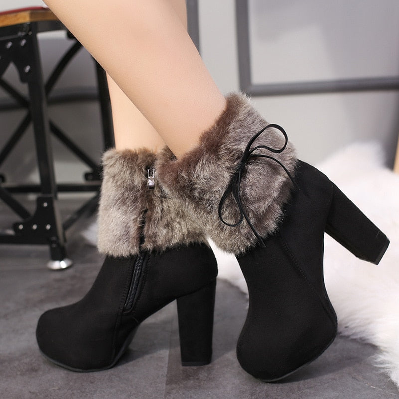 Winter High Heels Boots with Fur