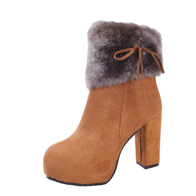 Winter High Heels Boots with Fur