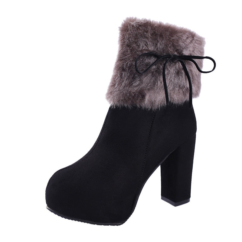 Winter High Heels Boots with Fur