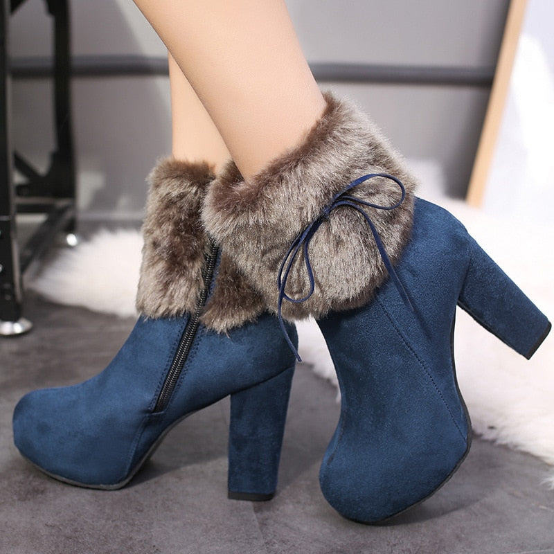 Winter High Heels Boots with Fur